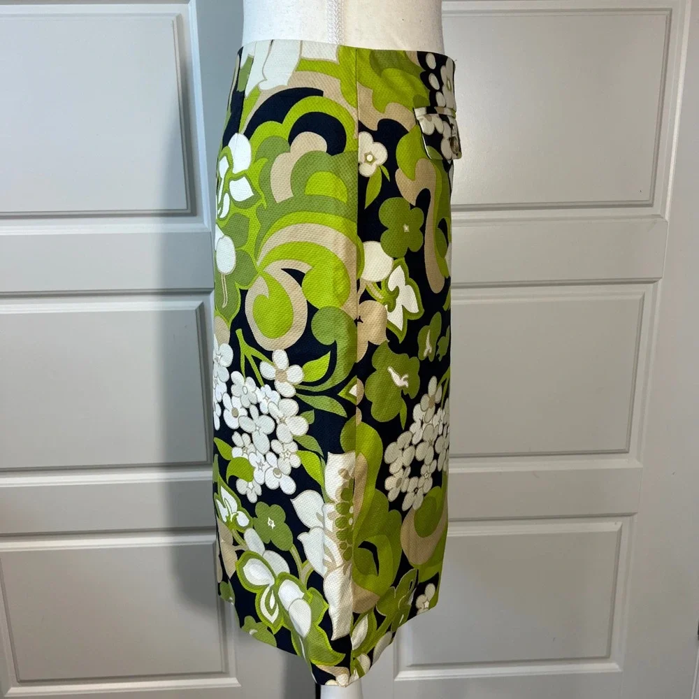 J.Crew Floral Print Mini‎ Skirt Womens Size 2 Green White Black Mod Retro